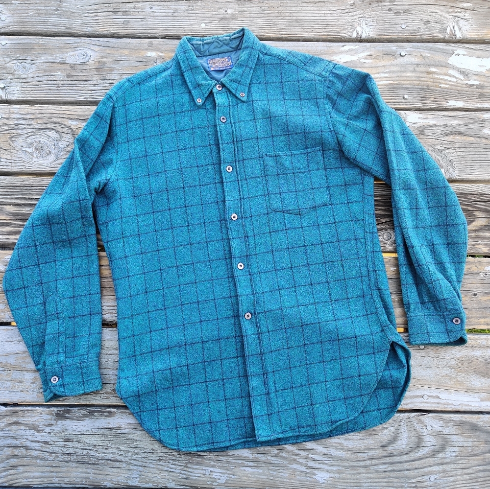 Pendleton Teal Windowpane Shirt Sz. L